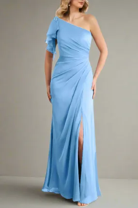 One Shoulder Column Sleeveless Long Mother of The Bride Dresses