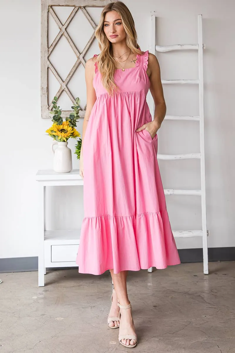 Plus Size Pink Flare Midi Dress