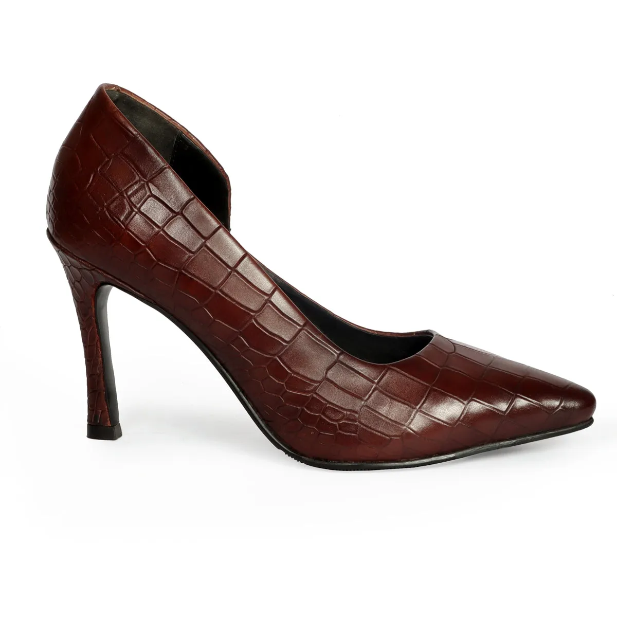 Pointed Toe Hand Crafted Dark Brown Deep Cut Sleek Stiletto Ladies Pencil Heel By Brune & Bareskin