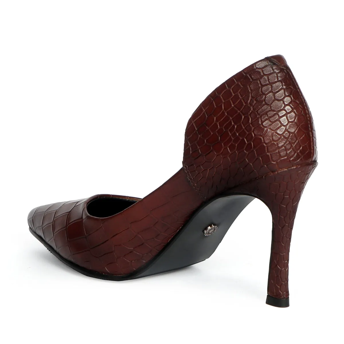 Pointed Toe Hand Crafted Dark Brown Deep Cut Sleek Stiletto Ladies Pencil Heel By Brune & Bareskin