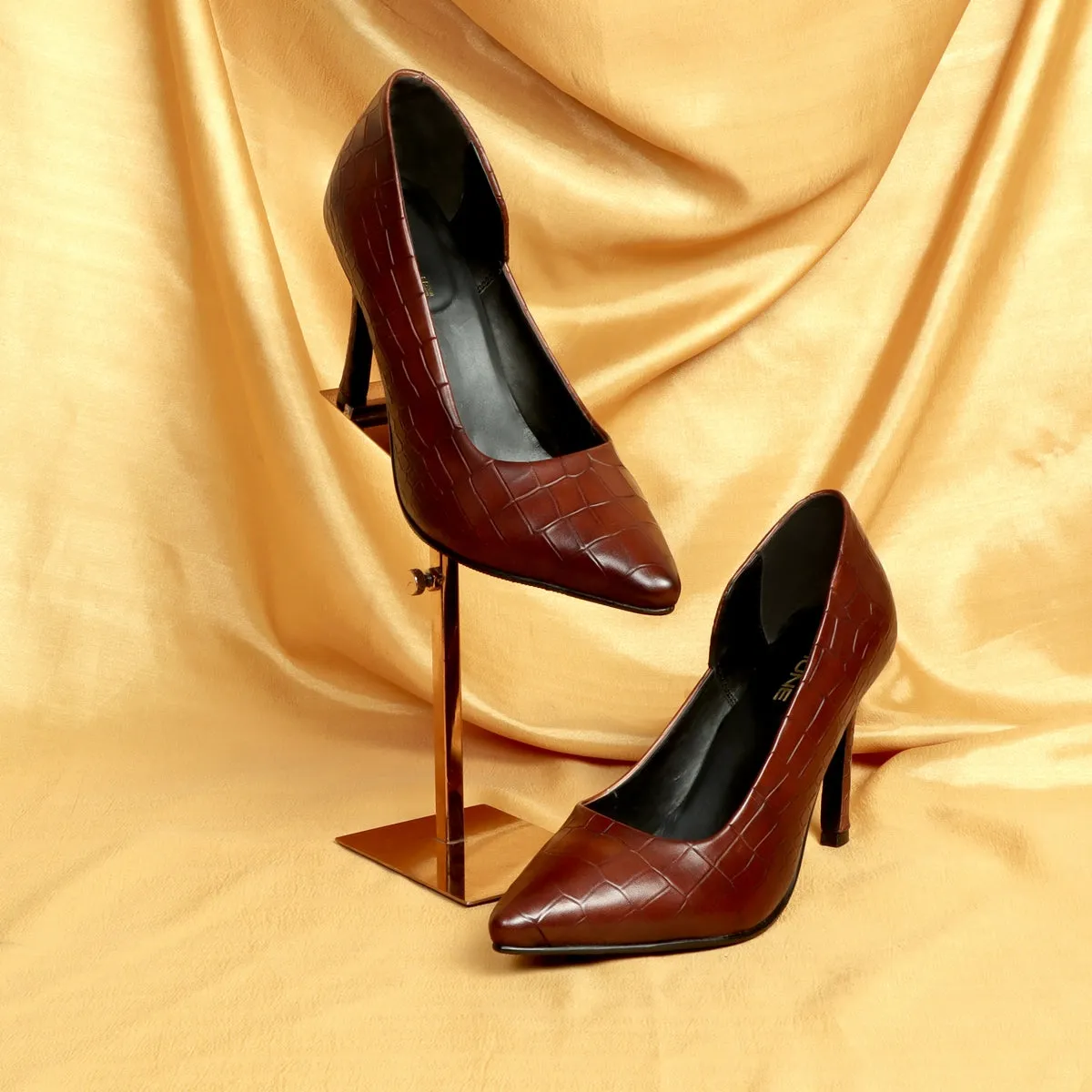 Pointed Toe Hand Crafted Dark Brown Deep Cut Sleek Stiletto Ladies Pencil Heel By Brune & Bareskin