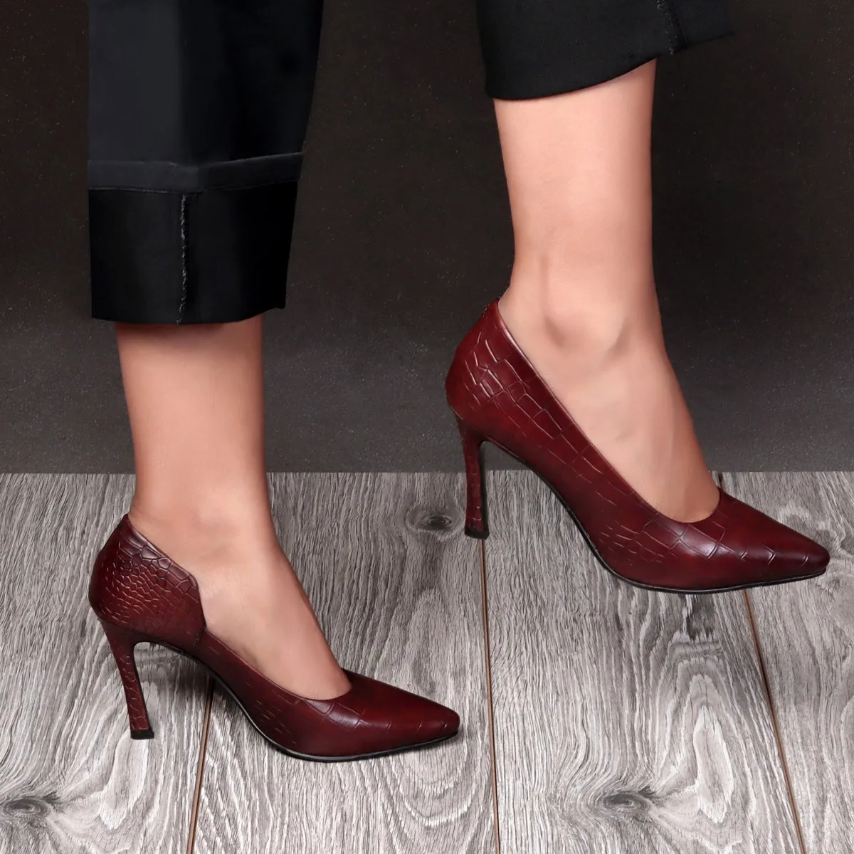 Pointed Toe Hand Crafted Dark Brown Deep Cut Sleek Stiletto Ladies Pencil Heel By Brune & Bareskin