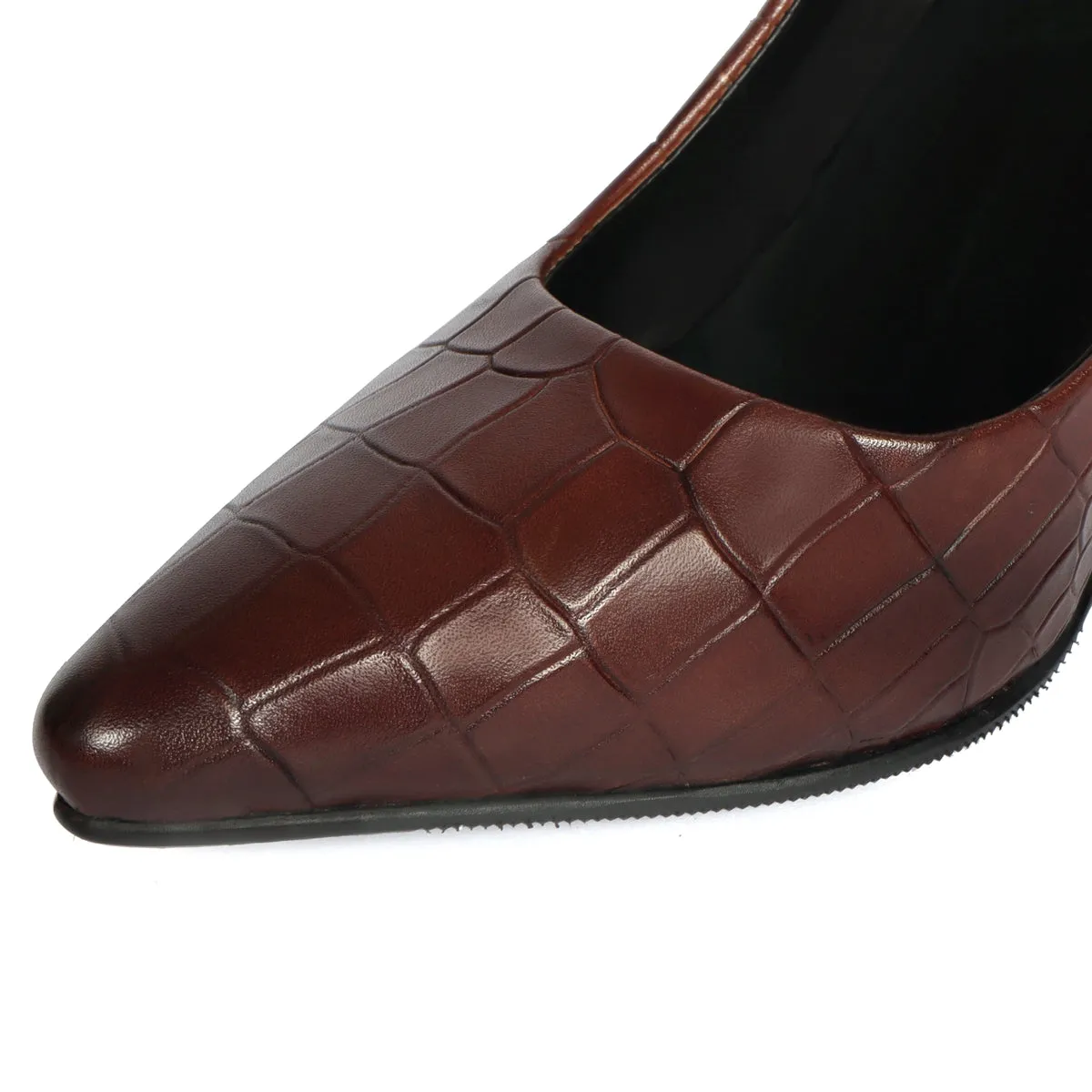 Pointed Toe Hand Crafted Dark Brown Deep Cut Sleek Stiletto Ladies Pencil Heel By Brune & Bareskin