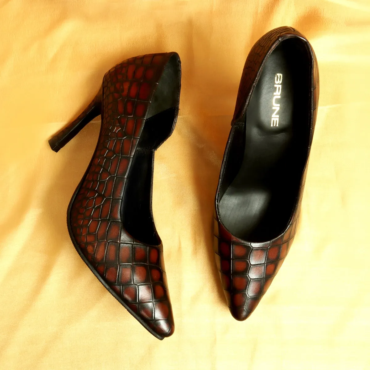 Pointed Toe Luxurious Smokey Dark Brown Sleek Stiletto Ladies Pencil Heel By Brune & Bareskin