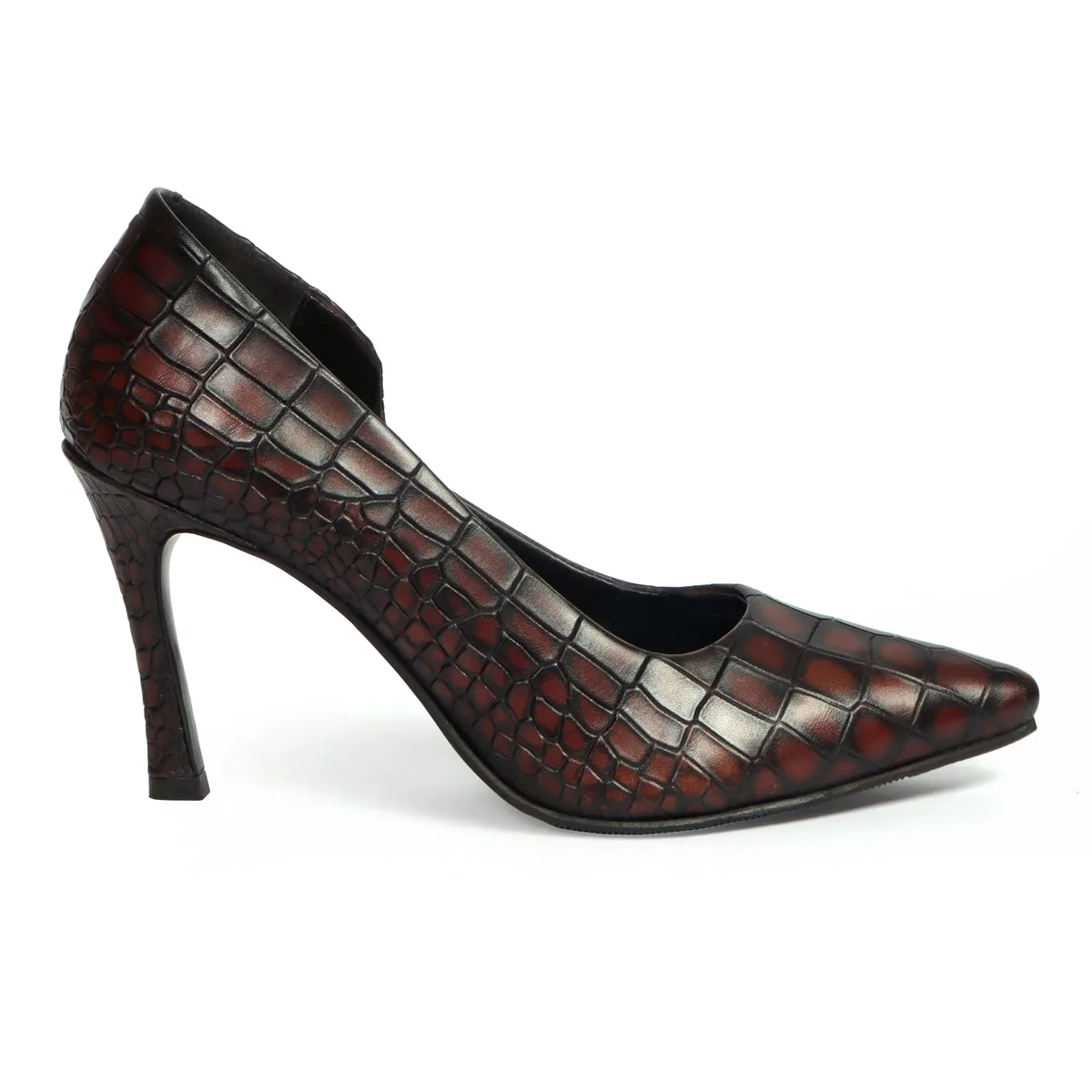 Pointed Toe Luxurious Smokey Dark Brown Sleek Stiletto Ladies Pencil Heel By Brune & Bareskin