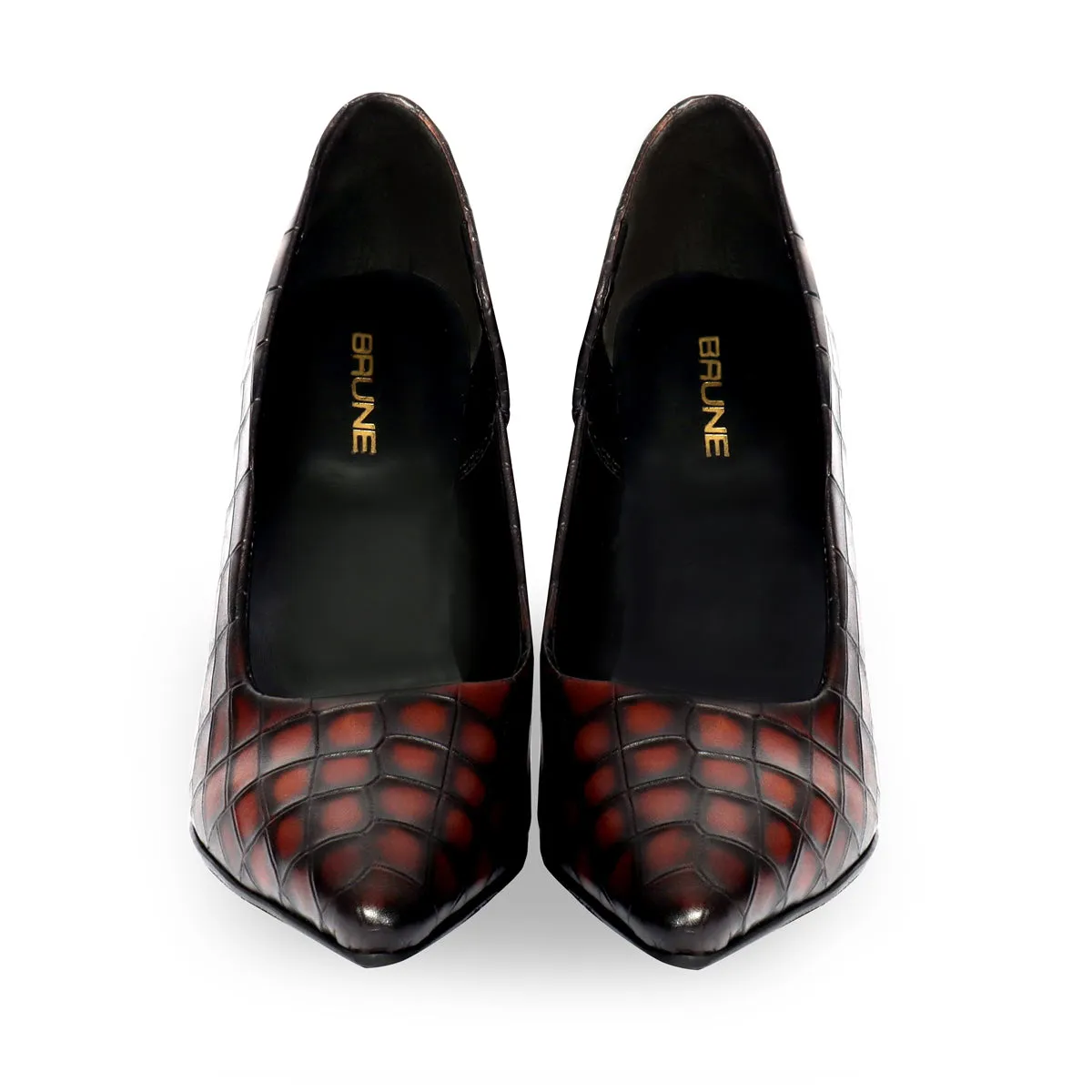 Pointed Toe Luxurious Smokey Dark Brown Sleek Stiletto Ladies Pencil Heel By Brune & Bareskin