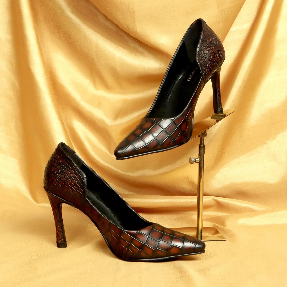 Pointed Toe Luxurious Smokey Dark Brown Sleek Stiletto Ladies Pencil Heel By Brune & Bareskin