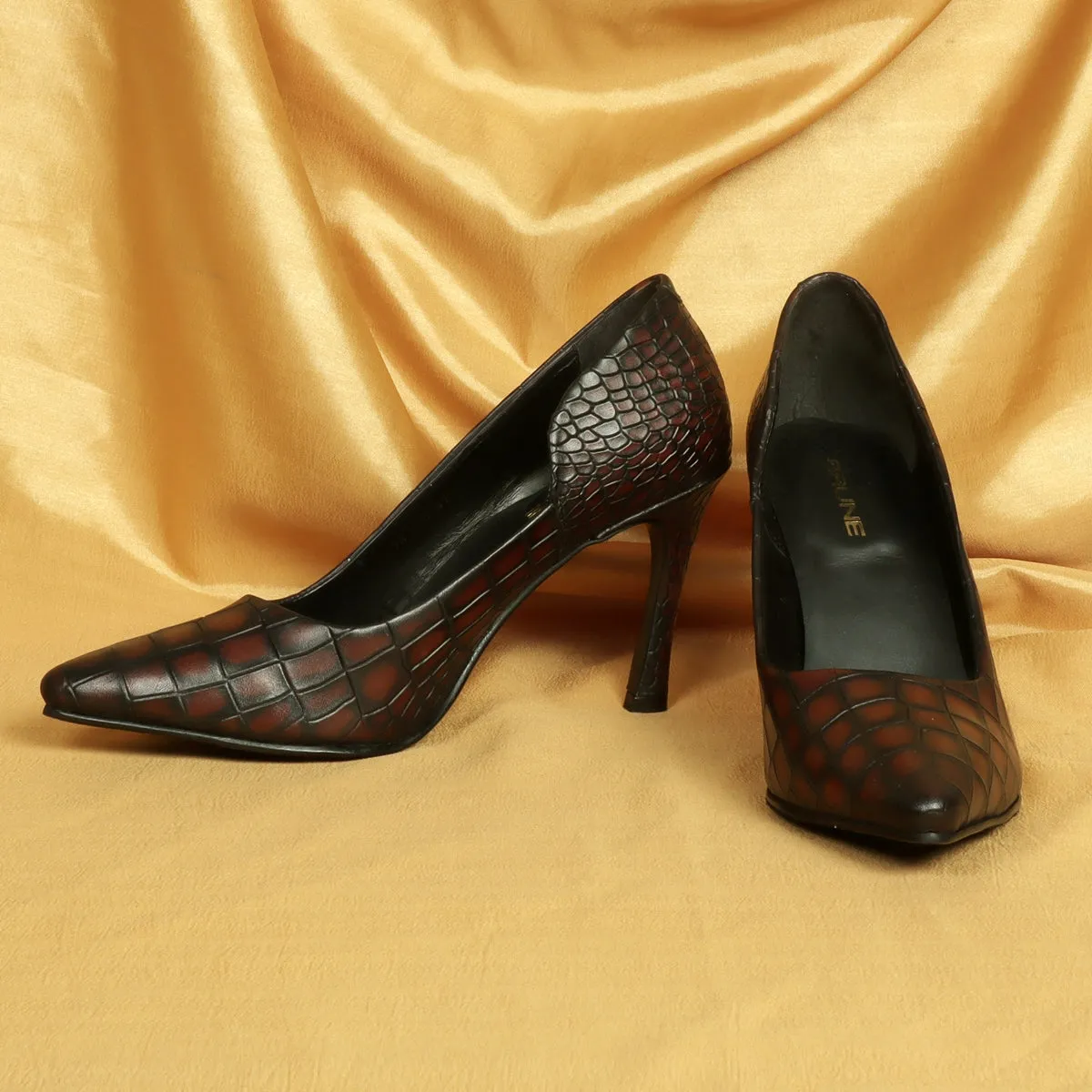 Pointed Toe Luxurious Smokey Dark Brown Sleek Stiletto Ladies Pencil Heel By Brune & Bareskin