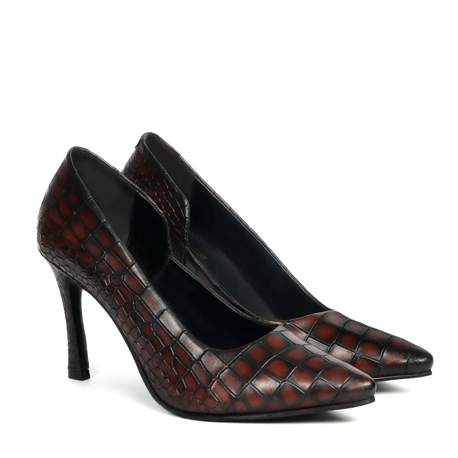 Pointed Toe Luxurious Smokey Dark Brown Sleek Stiletto Ladies Pencil Heel By Brune & Bareskin