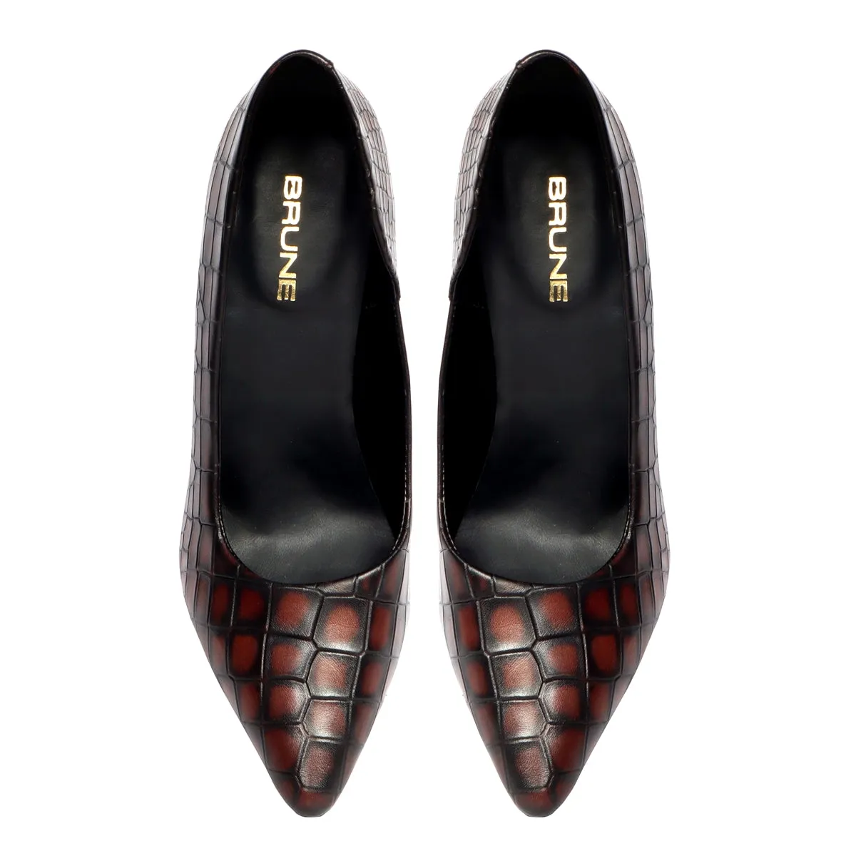 Pointed Toe Luxurious Smokey Dark Brown Sleek Stiletto Ladies Pencil Heel By Brune & Bareskin