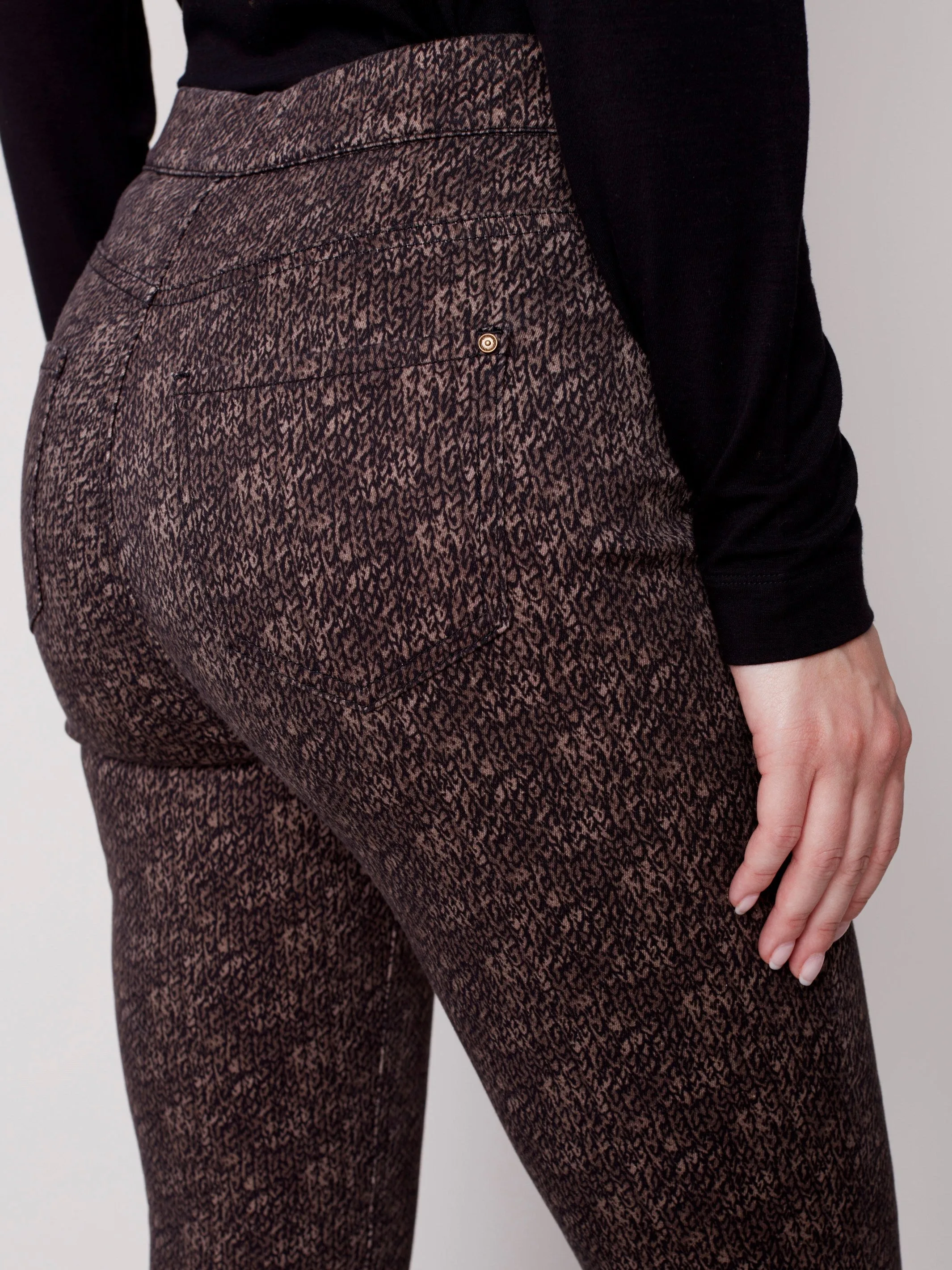 Printed Twill Pants with Snap Button Hem - Truffle