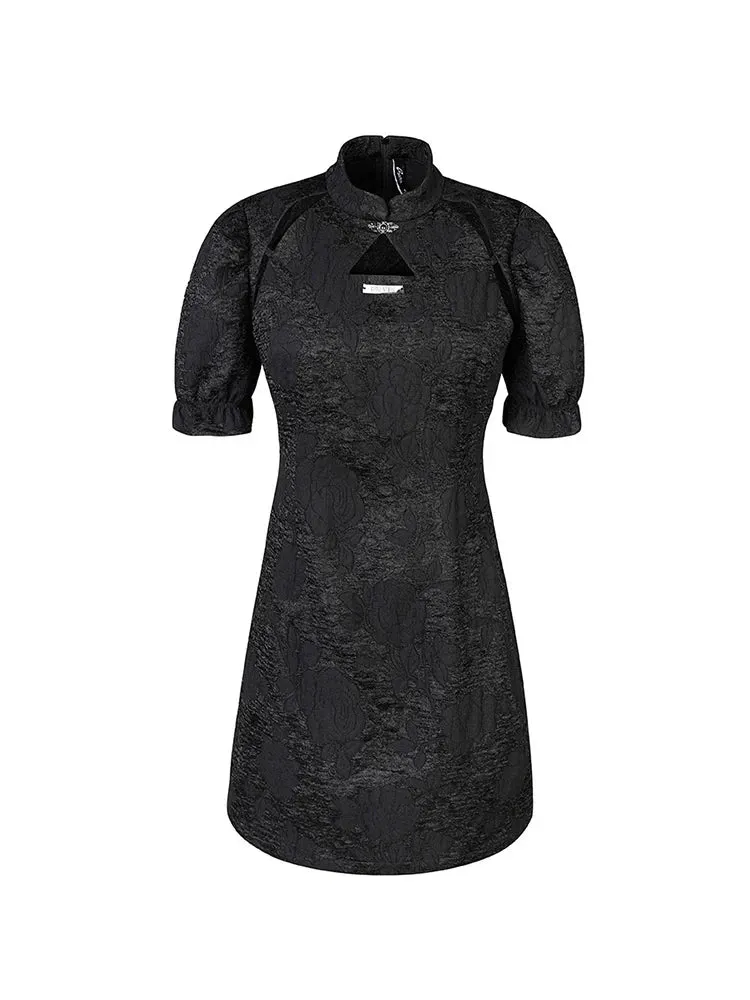 Puff Black Sleeves China French Slim Dress Waist