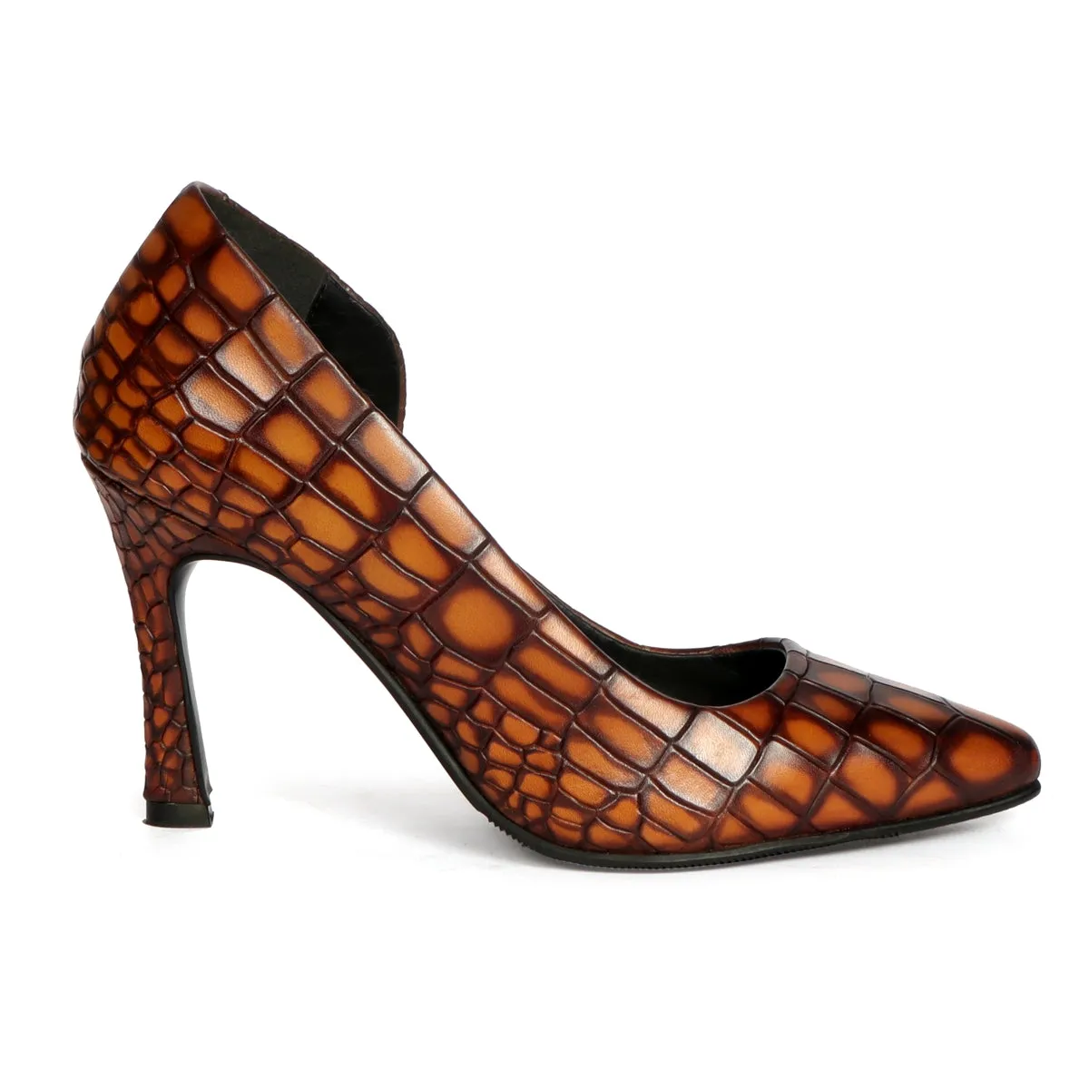 Smokey Tan Pointed Toe Luxurious Sleek Stiletto Ladies Pencil Heel By Brune & Bareskin