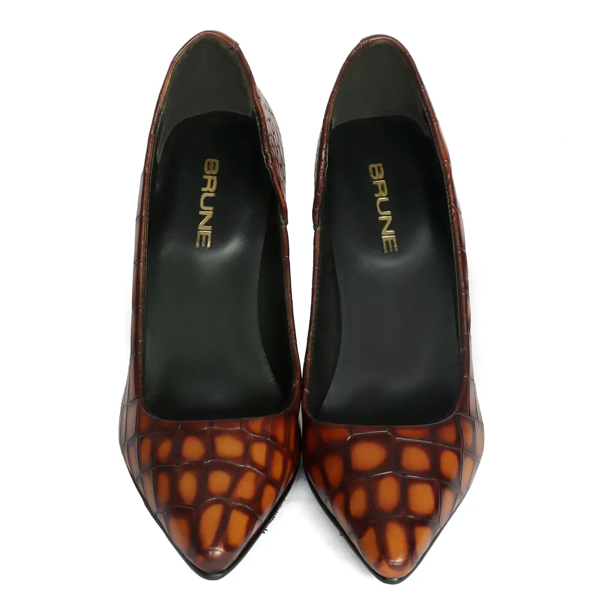 Smokey Tan Pointed Toe Luxurious Sleek Stiletto Ladies Pencil Heel By Brune & Bareskin