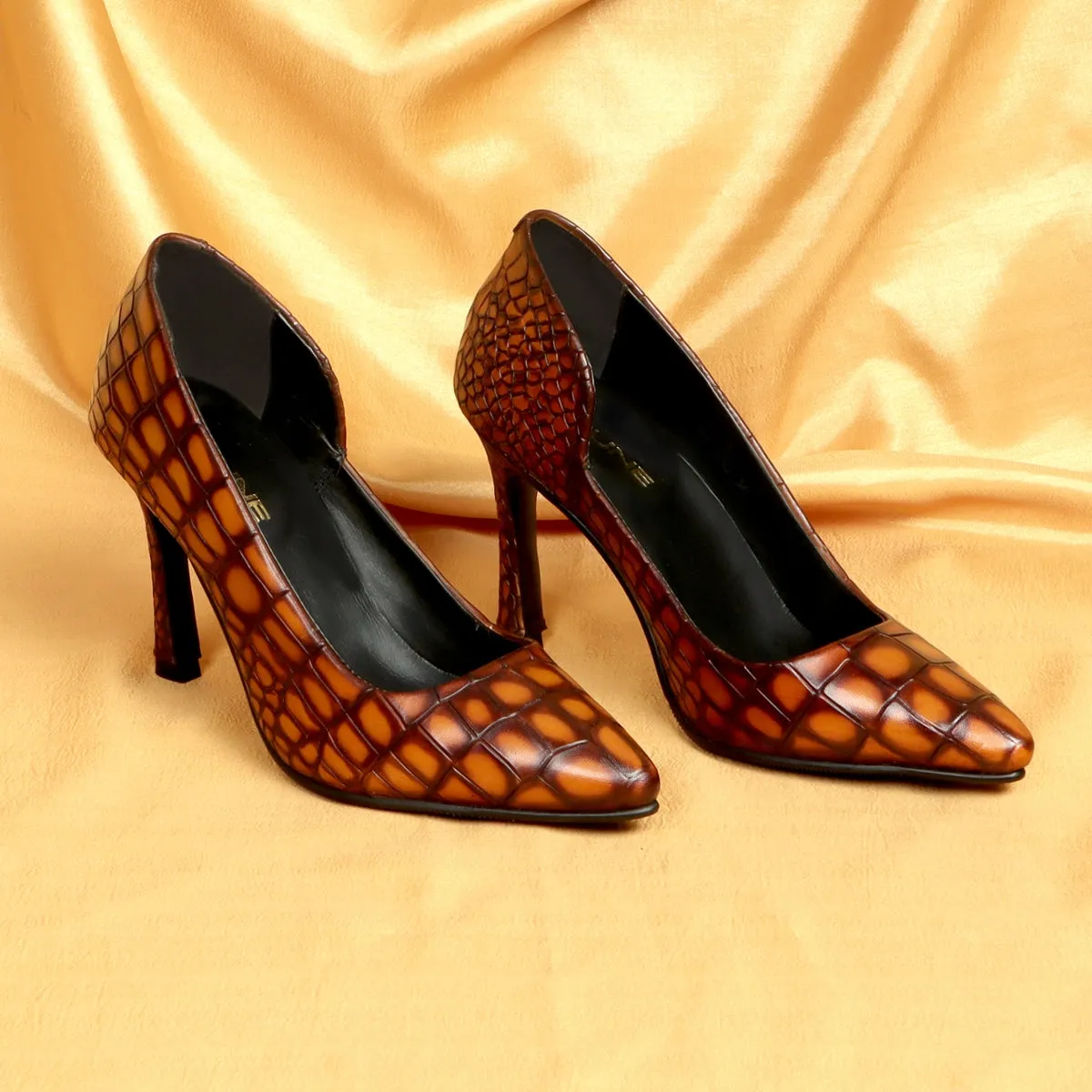 Smokey Tan Pointed Toe Luxurious Sleek Stiletto Ladies Pencil Heel By Brune & Bareskin