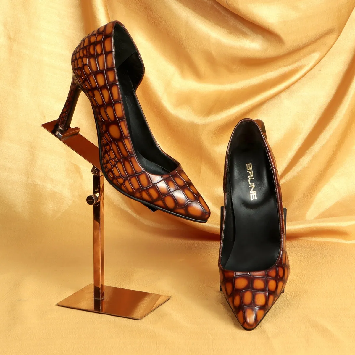 Smokey Tan Pointed Toe Luxurious Sleek Stiletto Ladies Pencil Heel By Brune & Bareskin
