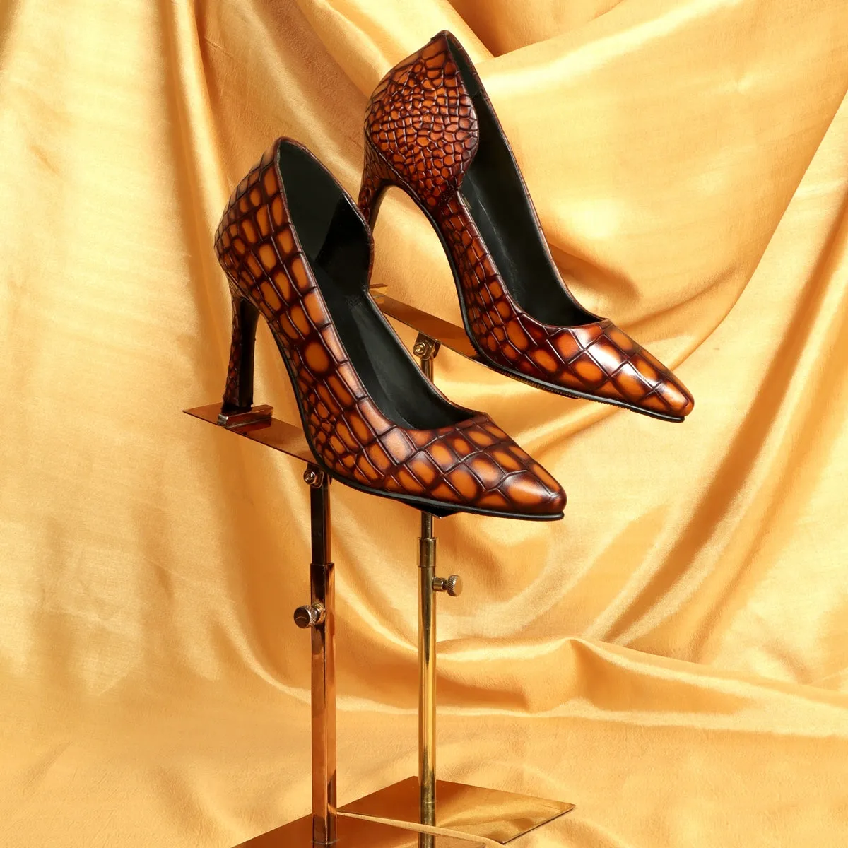 Smokey Tan Pointed Toe Luxurious Sleek Stiletto Ladies Pencil Heel By Brune & Bareskin