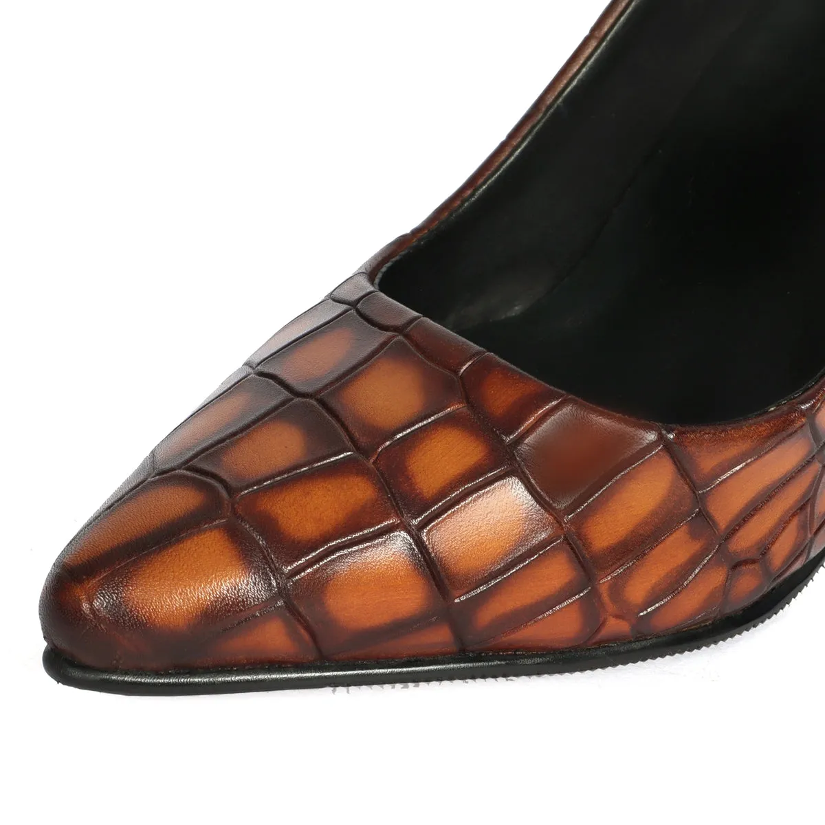 Smokey Tan Pointed Toe Luxurious Sleek Stiletto Ladies Pencil Heel By Brune & Bareskin