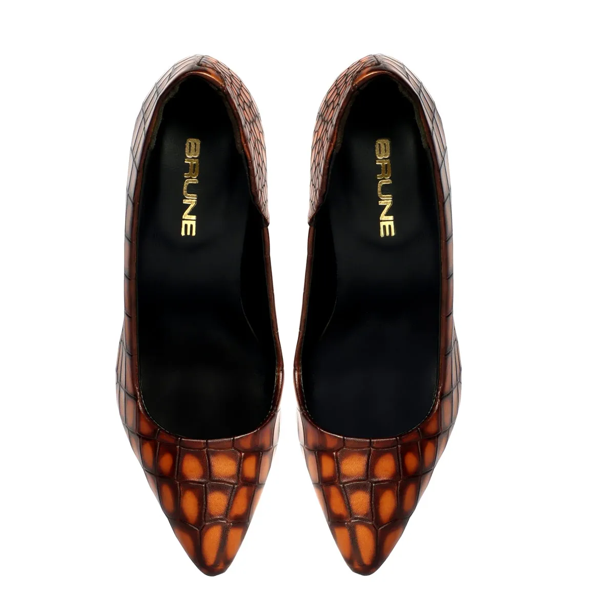 Smokey Tan Pointed Toe Luxurious Sleek Stiletto Ladies Pencil Heel By Brune & Bareskin