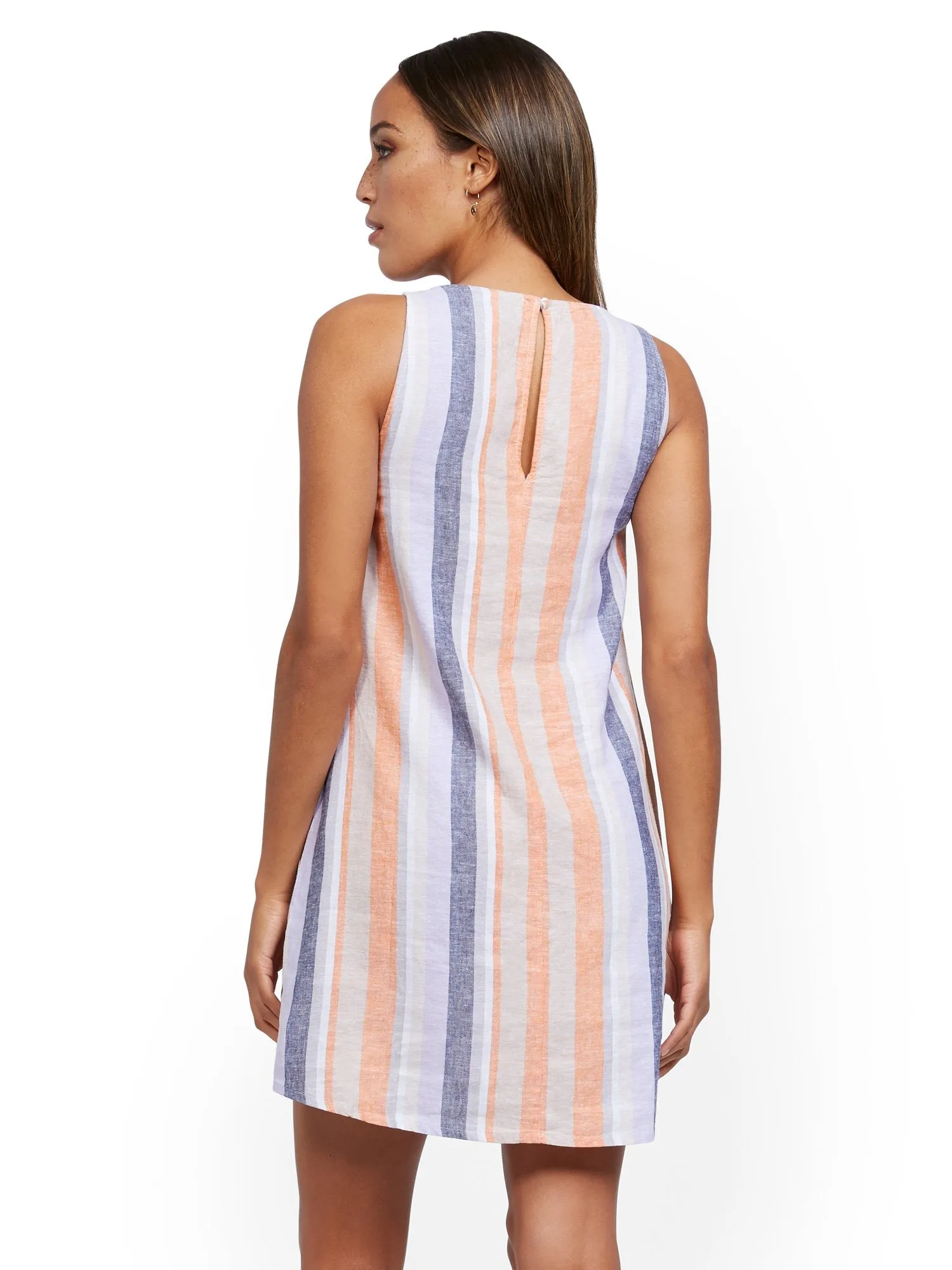 Stripe Sleeveless Linen Blend Dress
