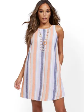Stripe Sleeveless Linen Blend Dress
