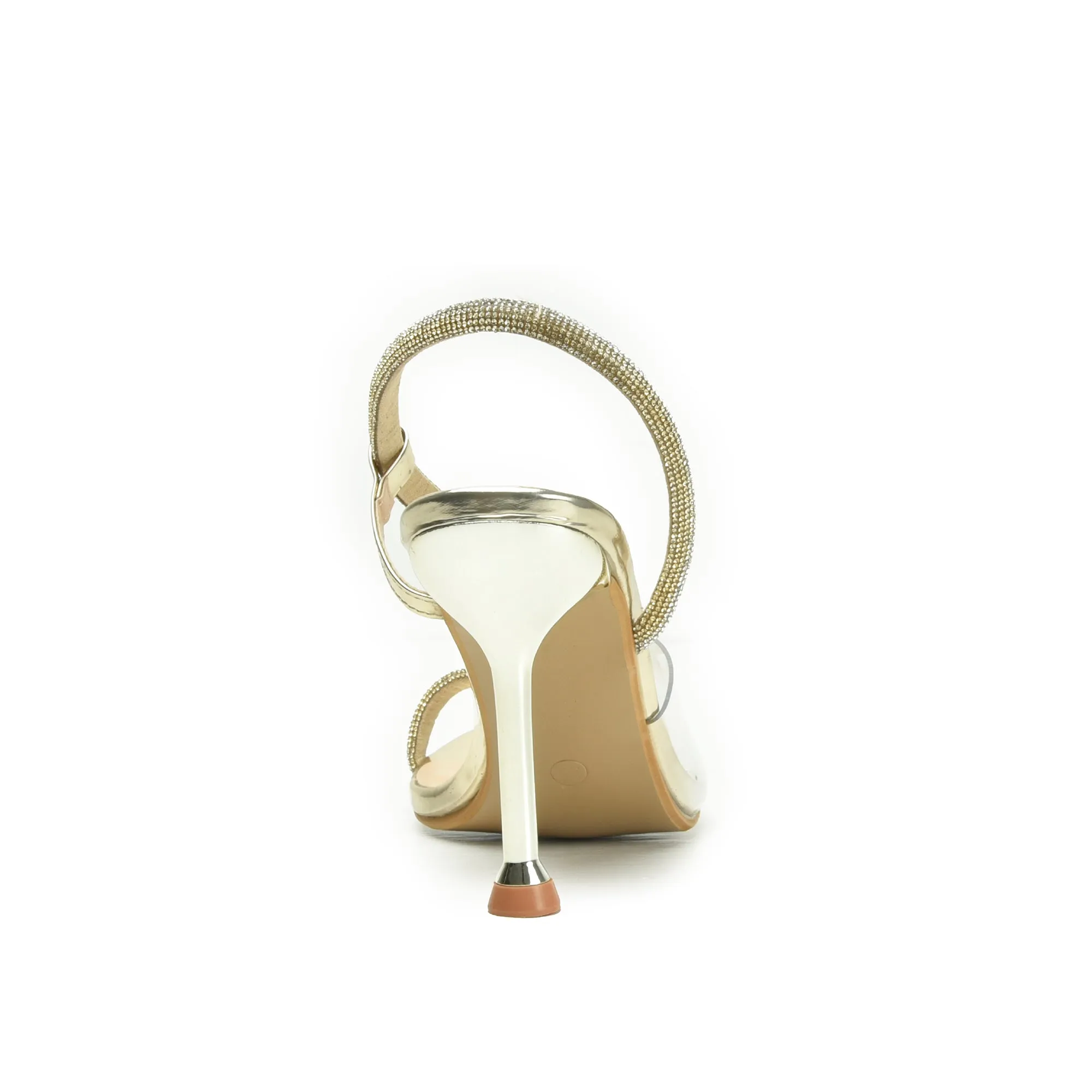 Stylish Gold High Heel Sandals with Clear Strap | 264G-X
