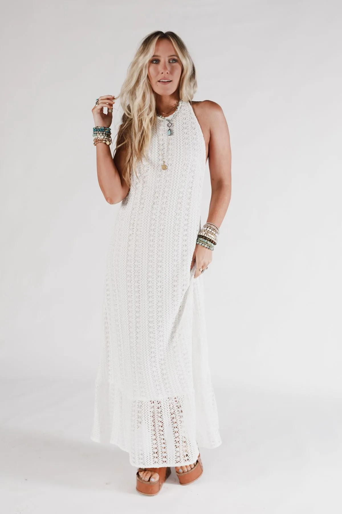 Sunpetal Crochet Maxi Dress - White