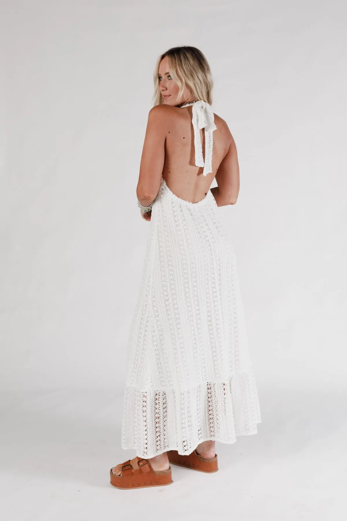 Sunpetal Crochet Maxi Dress - White
