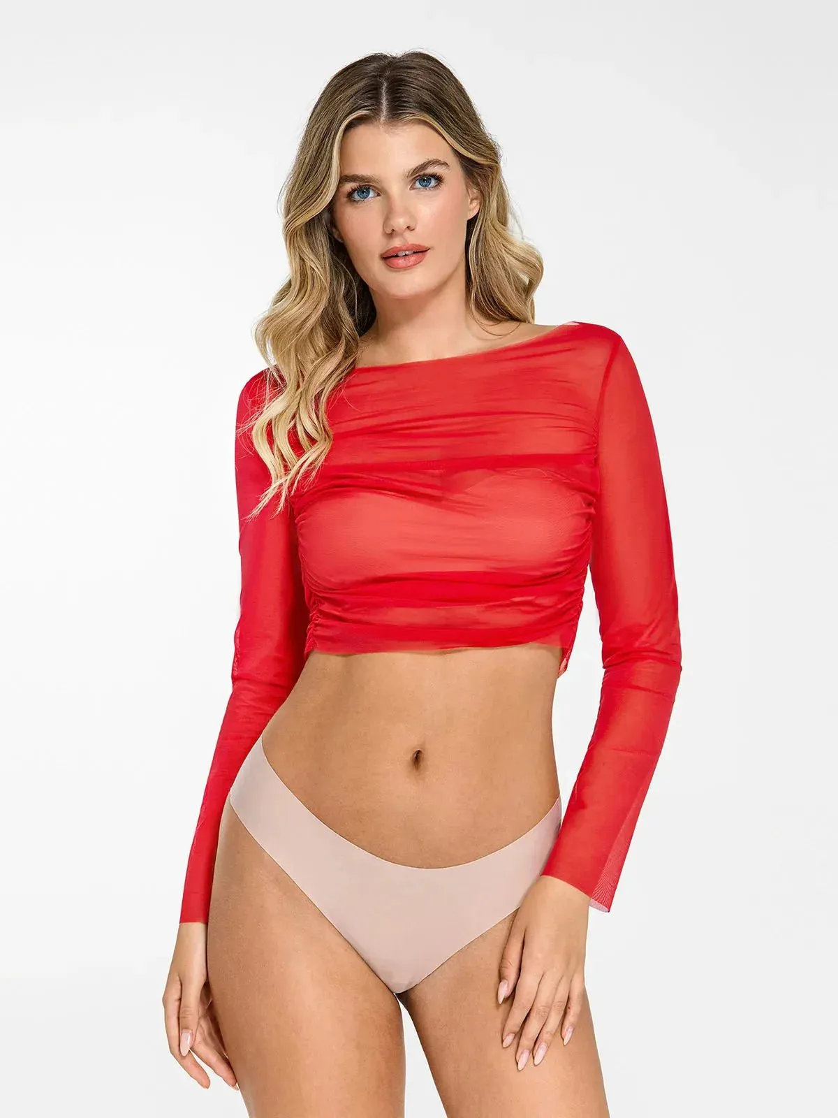 The Popilush Long Sleeve Sheer Mesh Top