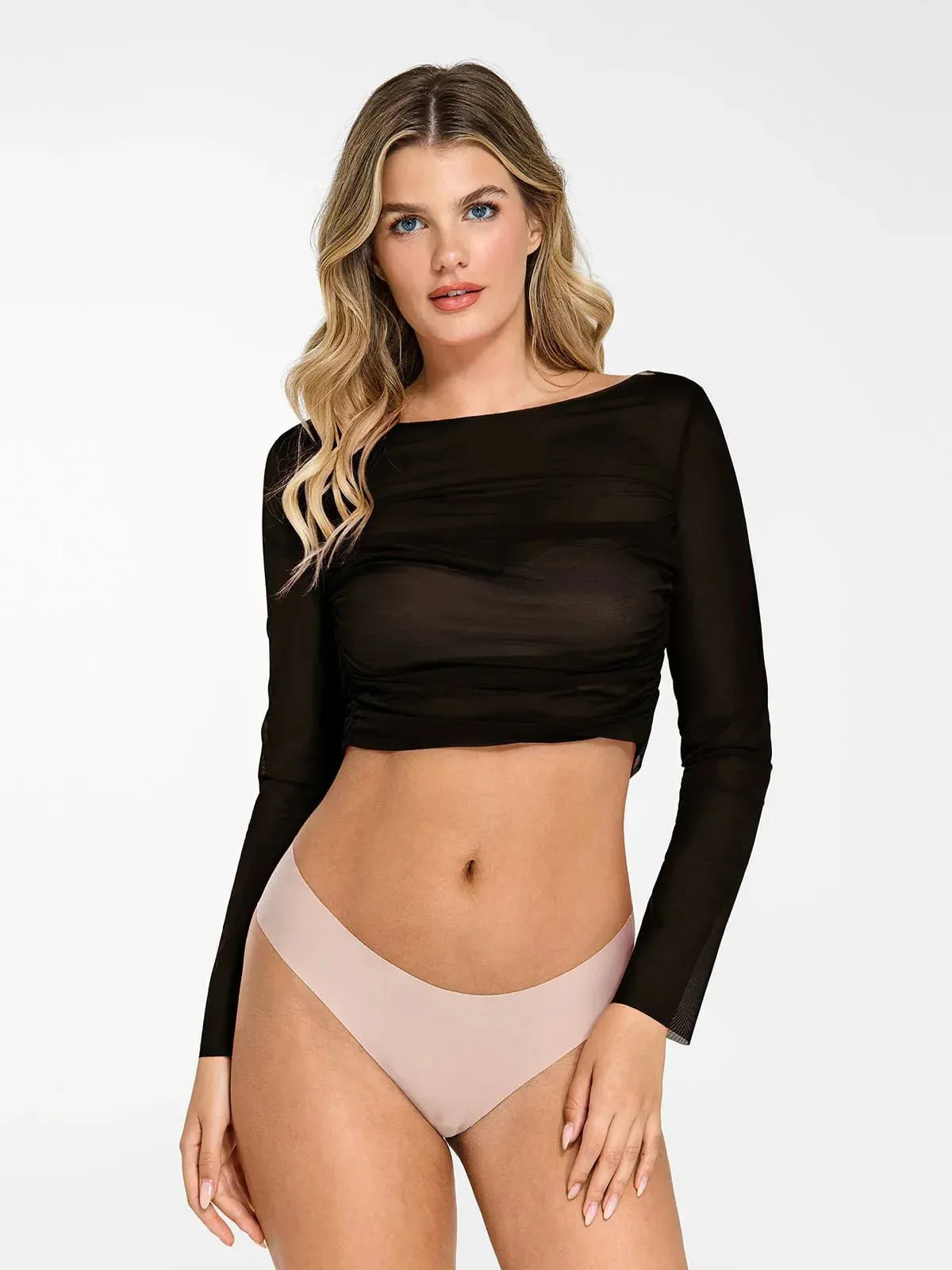 The Popilush Long Sleeve Sheer Mesh Top