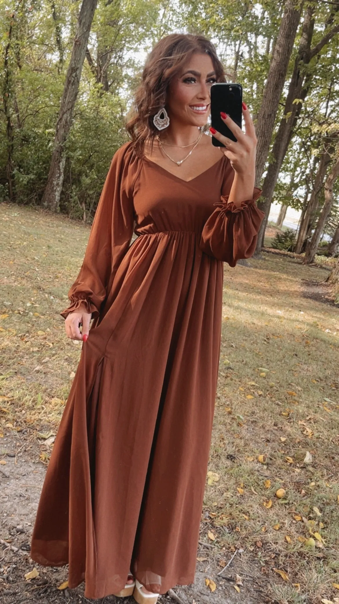 Timeless Romantic Chiffon Maxi Dress, Brown
