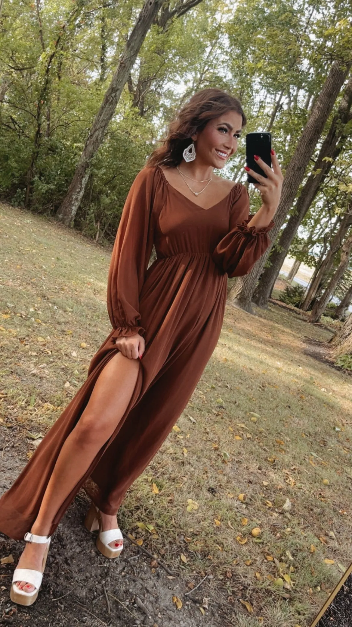 Timeless Romantic Chiffon Maxi Dress, Brown