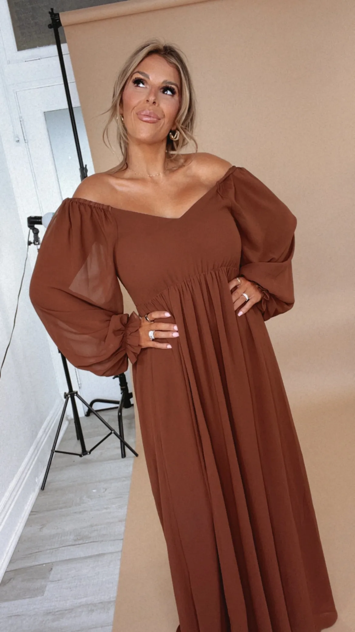 Timeless Romantic Chiffon Maxi Dress, Brown