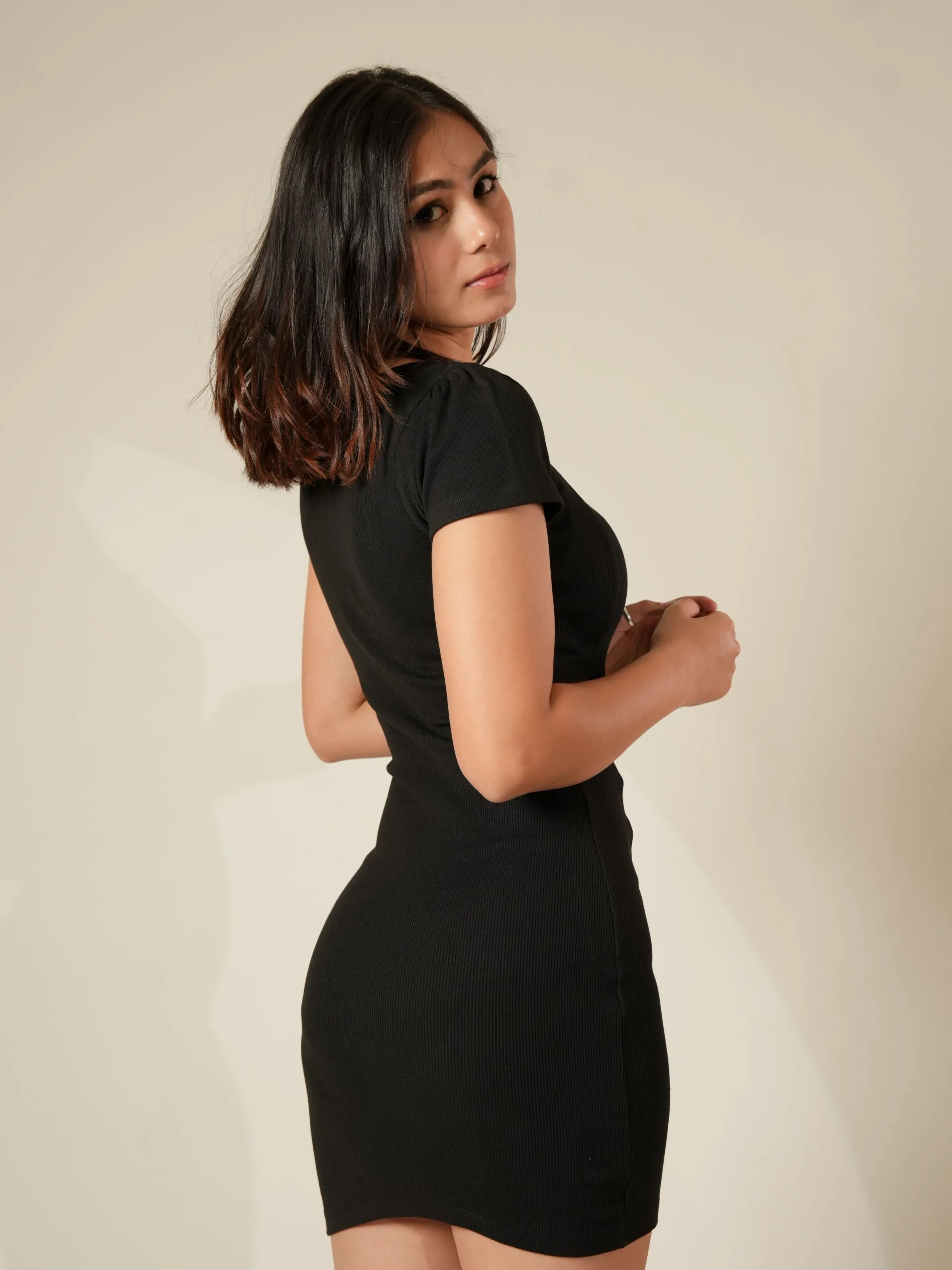 Veronica Dress (Women Bodycon Square Neck Dress) : Black For Women