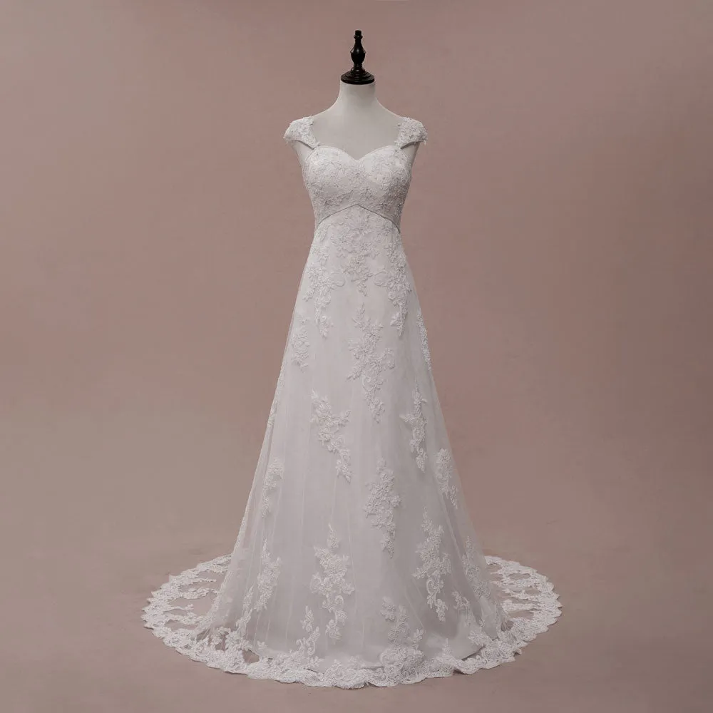 Vintage Inspired Lace Wedding Dress with Cap Sleeves | Lillen