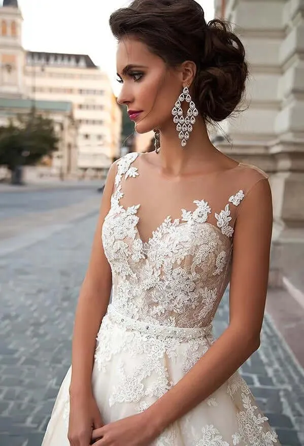 wedding dresses Bride Shoulders Waist Slimming Lace Trailing Wedding Dress