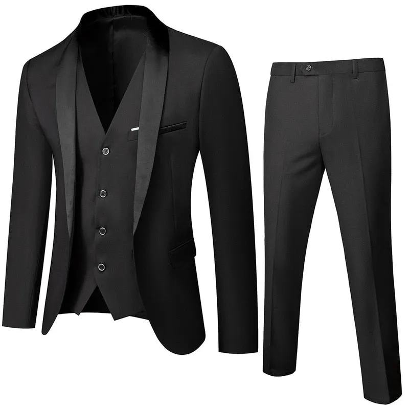 Wedding Eveing Dress 3 Pieces Jacket Pants Vest