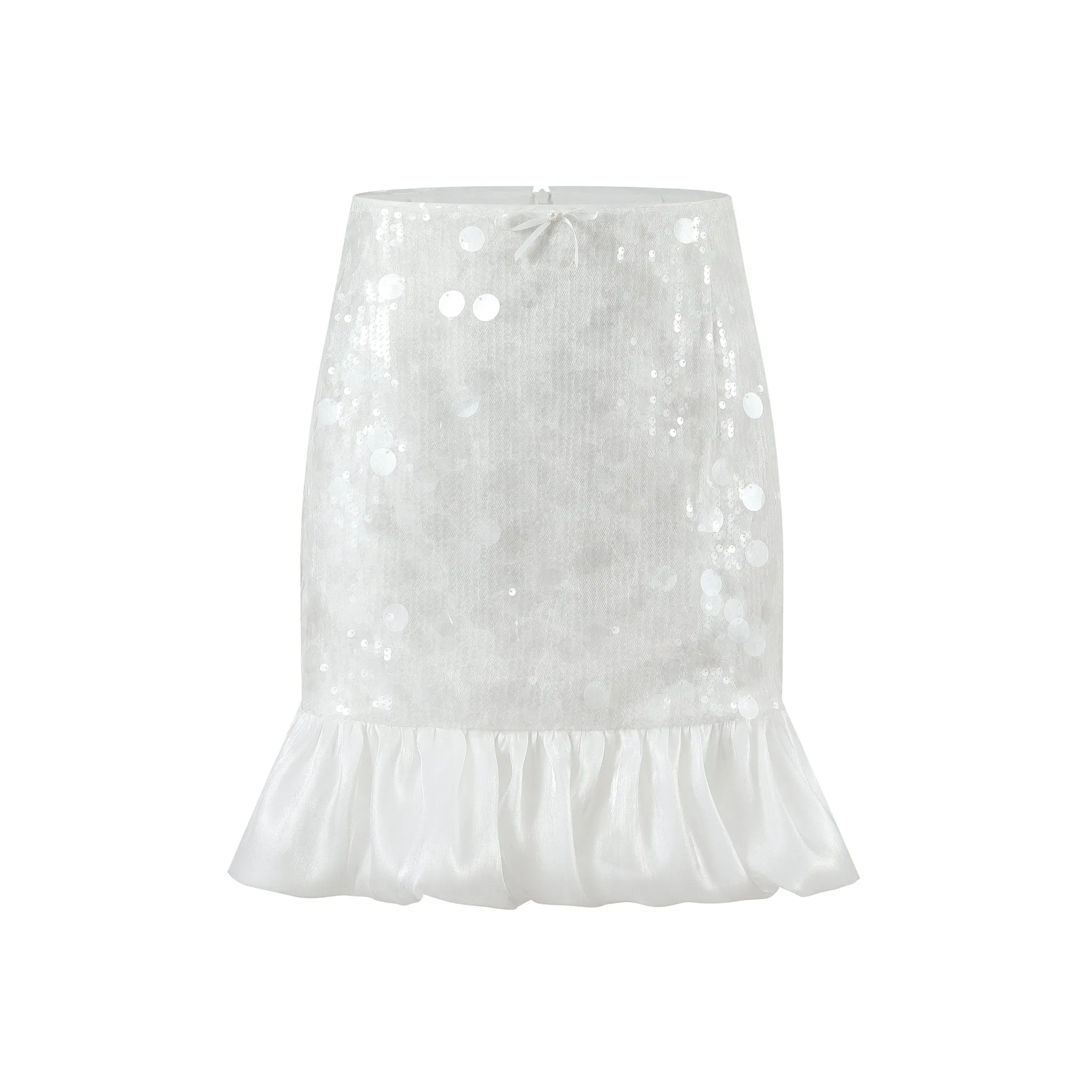 White Sheer Toggle Slimming Ruffle Hem Half Skirt