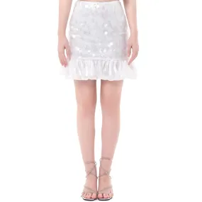White Sheer Toggle Slimming Ruffle Hem Half Skirt