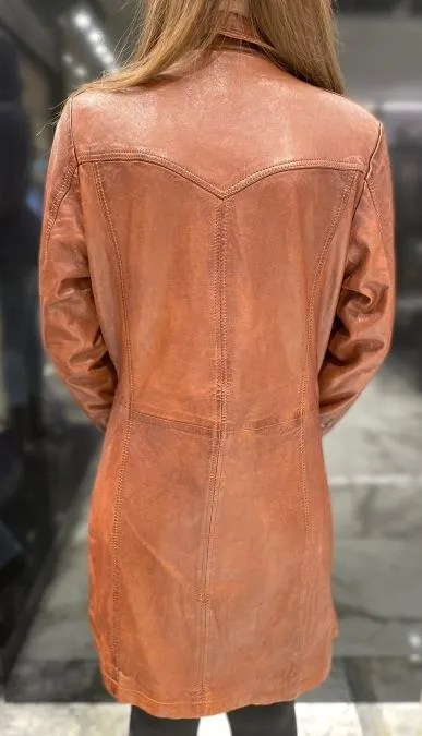 Women's Stylish Long Leather Coat By TJS