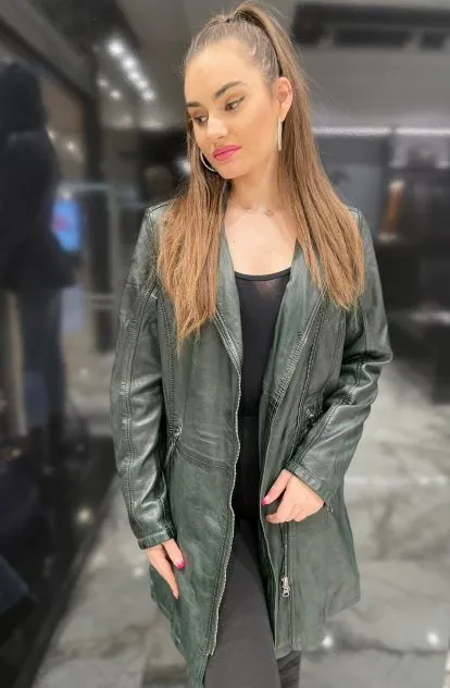 Women's Stylish Long Leather Coat By TJS