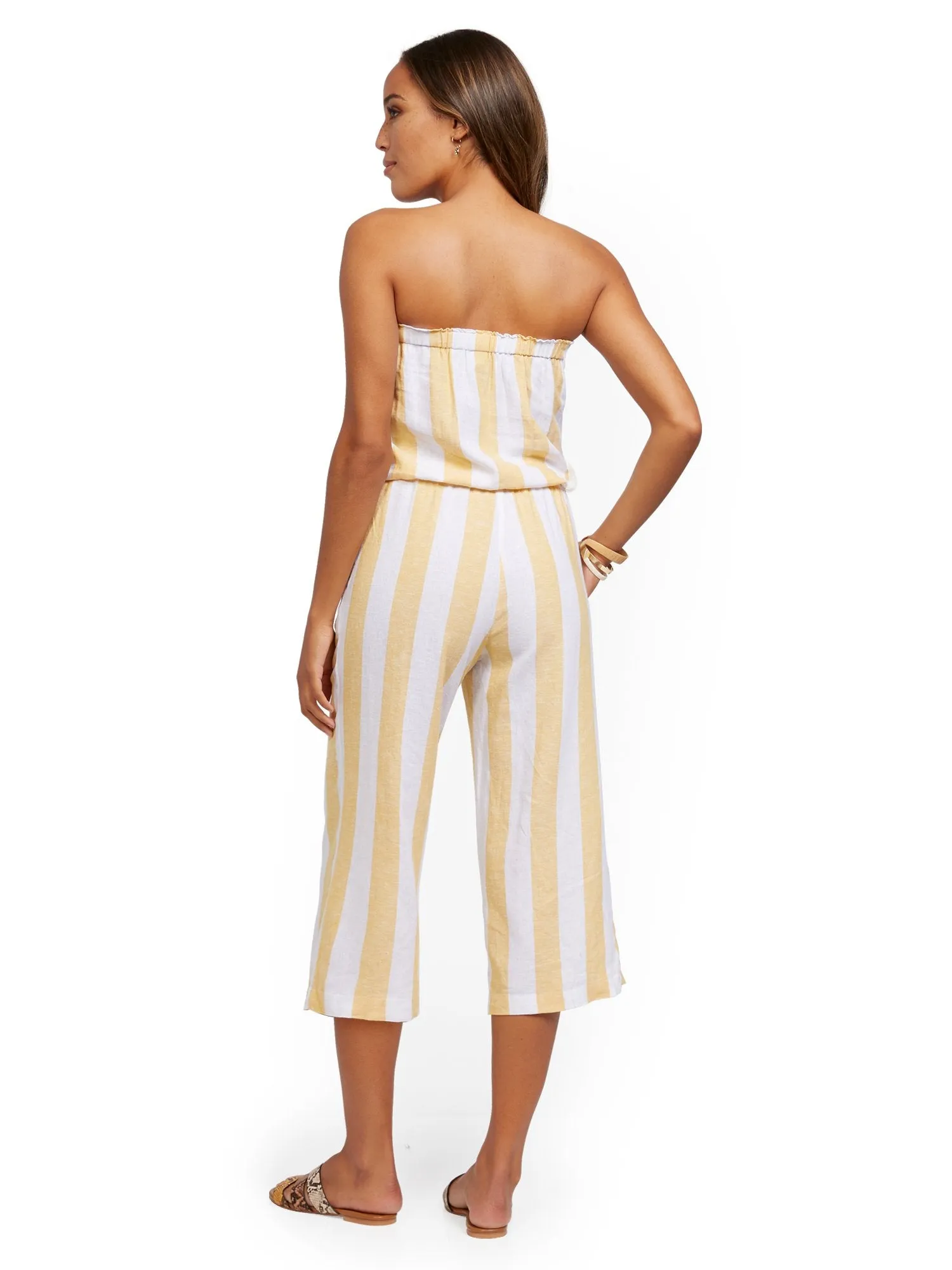Yellow Stripe Linen Jumpsuit
